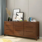 Narrow Rubberwood Natural Finish Double Dresser for Bedroom