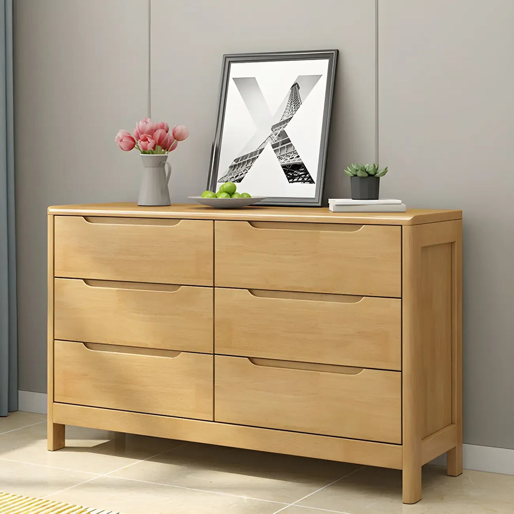 Narrow Rubberwood Natural Finish Double Dresser for Bedroom