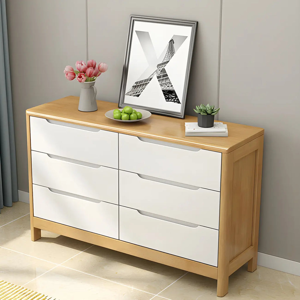 Narrow Rubberwood Natural Finish Double Dresser for Bedroom