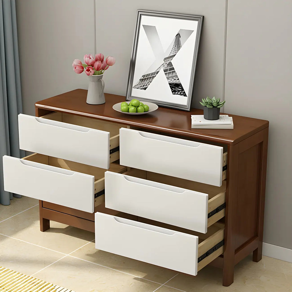 Narrow Rubberwood Natural Finish Double Dresser for Bedroom