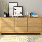 Narrow Rubberwood Natural Finish Double Dresser for Bedroom