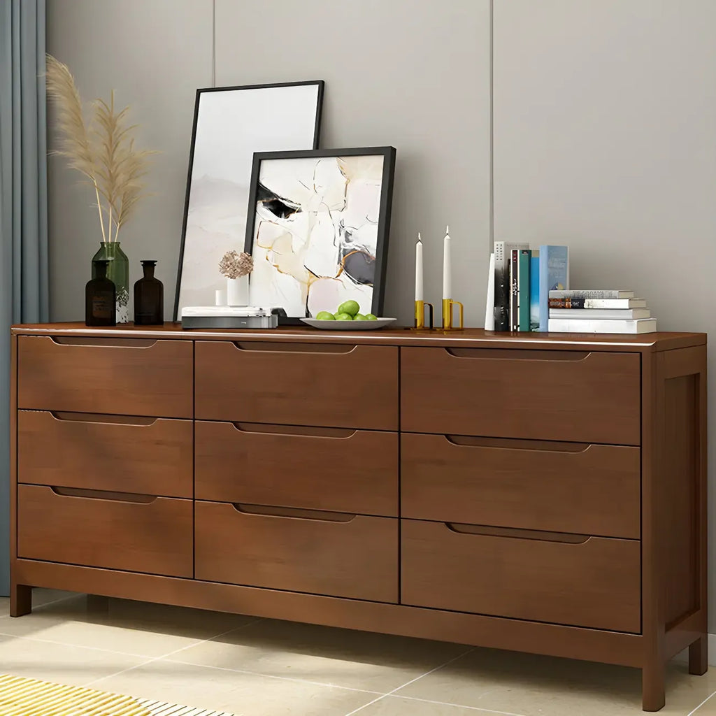 Narrow Rubberwood Natural Finish Double Dresser for Bedroom