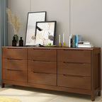 Narrow Rubberwood Natural Finish Double Dresser for Bedroom