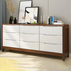 Narrow Rubberwood Natural Finish Double Dresser for Bedroom
