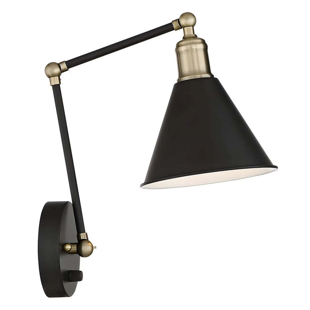 Vintage Metal Black Swing Arm Cone Shade Wall Light