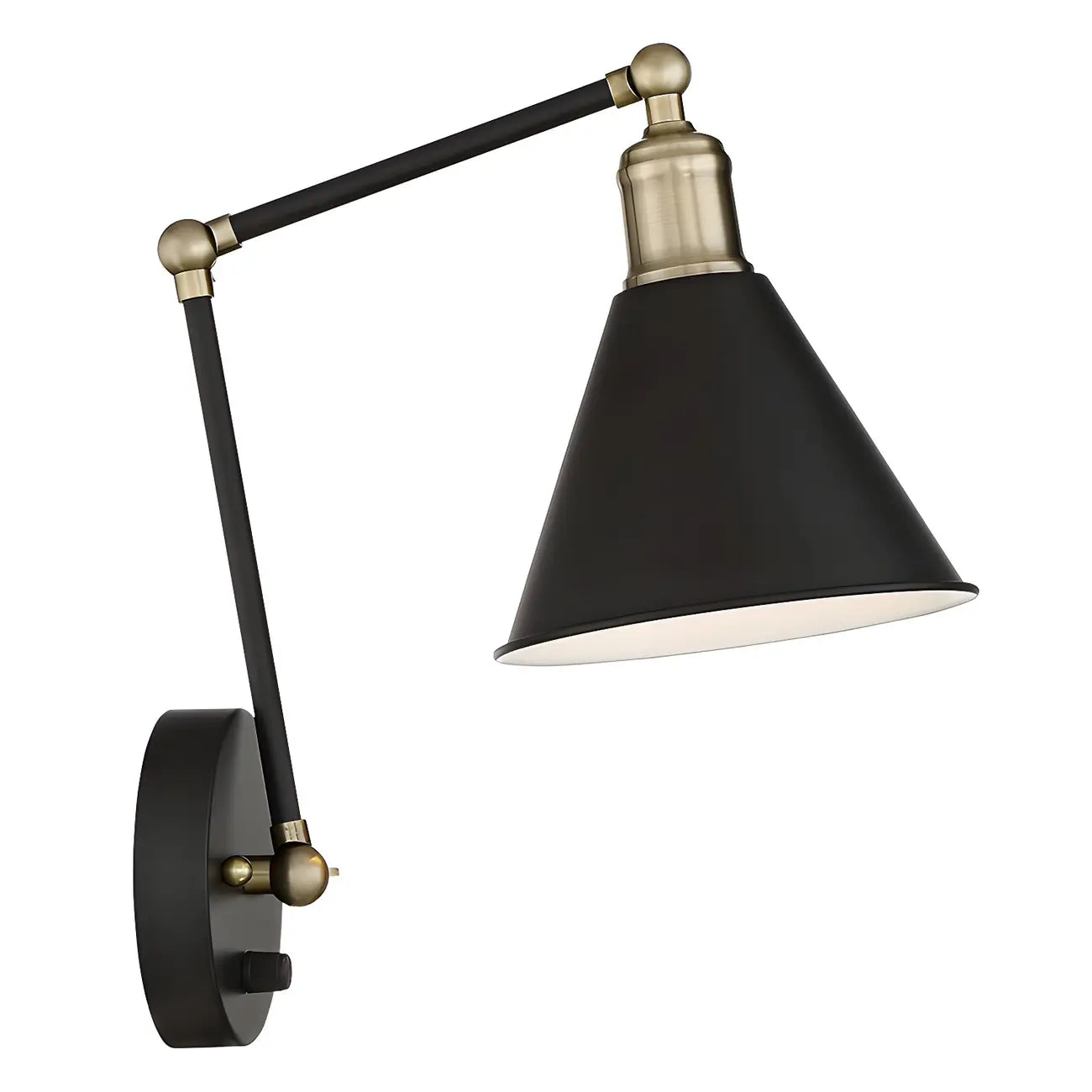 Vintage Metal Black Swing Arm Cone Shade Wall Light