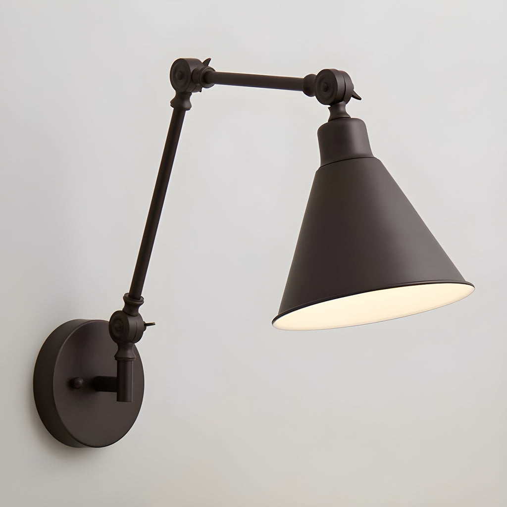 Vintage Metal Black Swing Arm Cone Shade Wall Light
