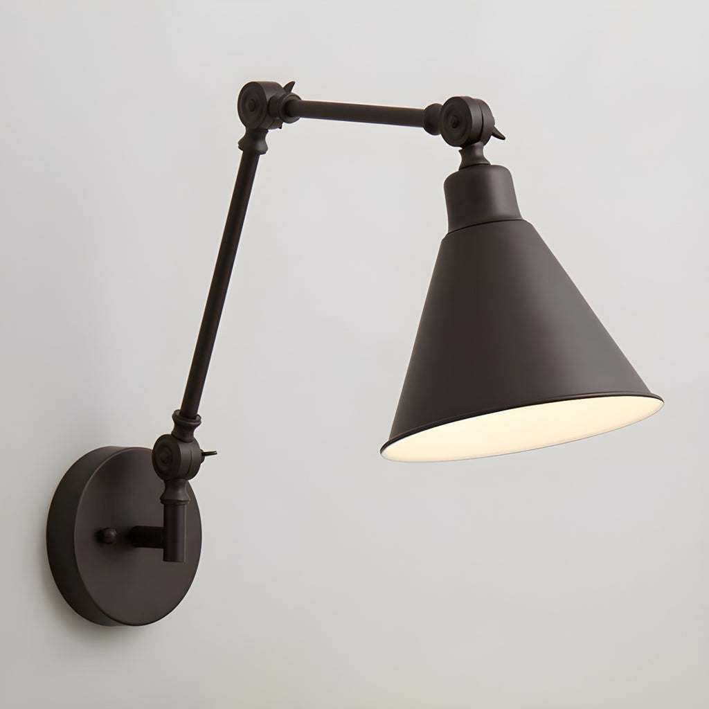 Vintage Metal Black Swing Arm Cone Shade Wall Light
