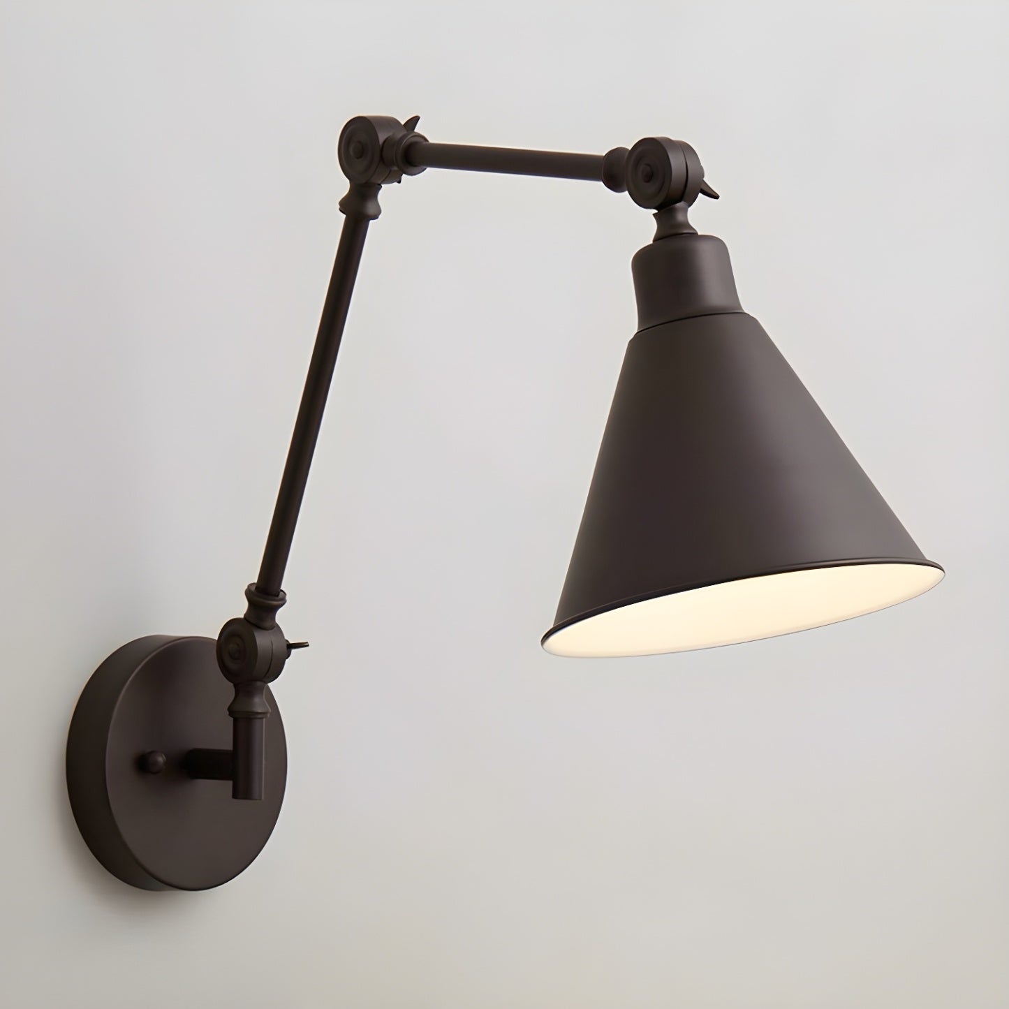 Vintage Metal Black Swing Arm Cone Shade Wall Light