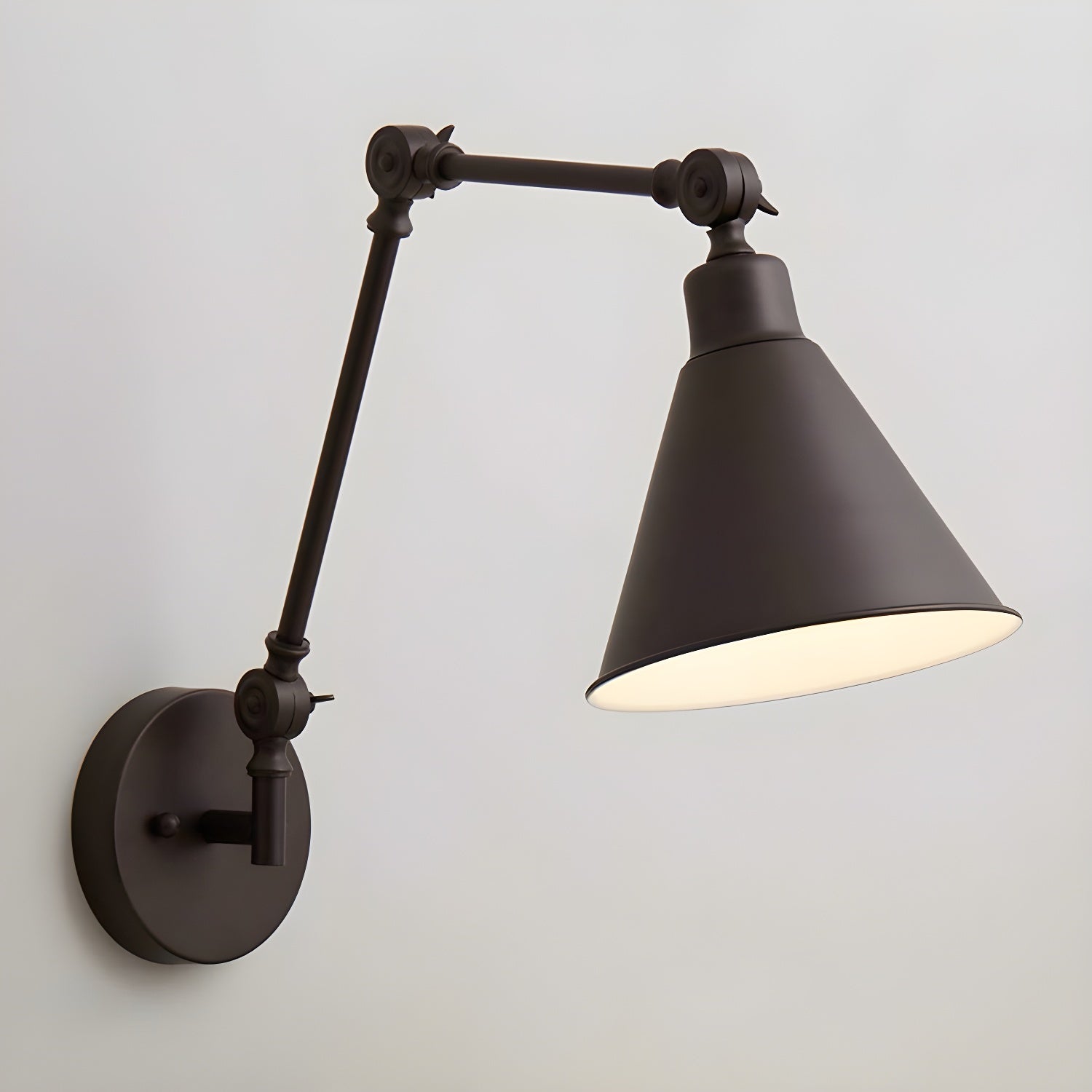 Vintage Metal Black Swing Arm Cone Shade Wall Light