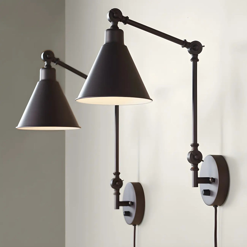 Vintage Metal Black Swing Arm Cone Shade Wall Light