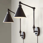 Vintage Metal Black Swing Arm Cone Shade Wall Light