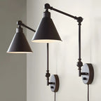 Vintage Metal Black Swing Arm Cone Shade Wall Light