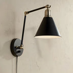 Vintage Metal Black Swing Arm Cone Shade Wall Light