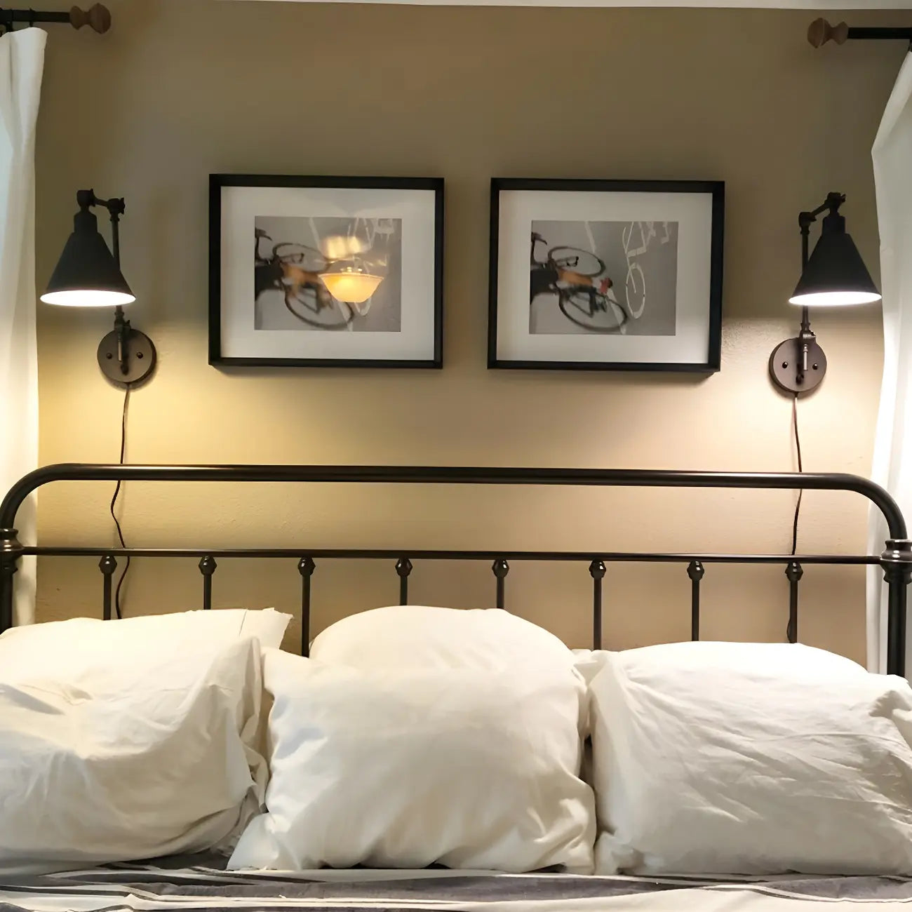 Vintage Metal Black Swing Arm Cone Shade Wall Light