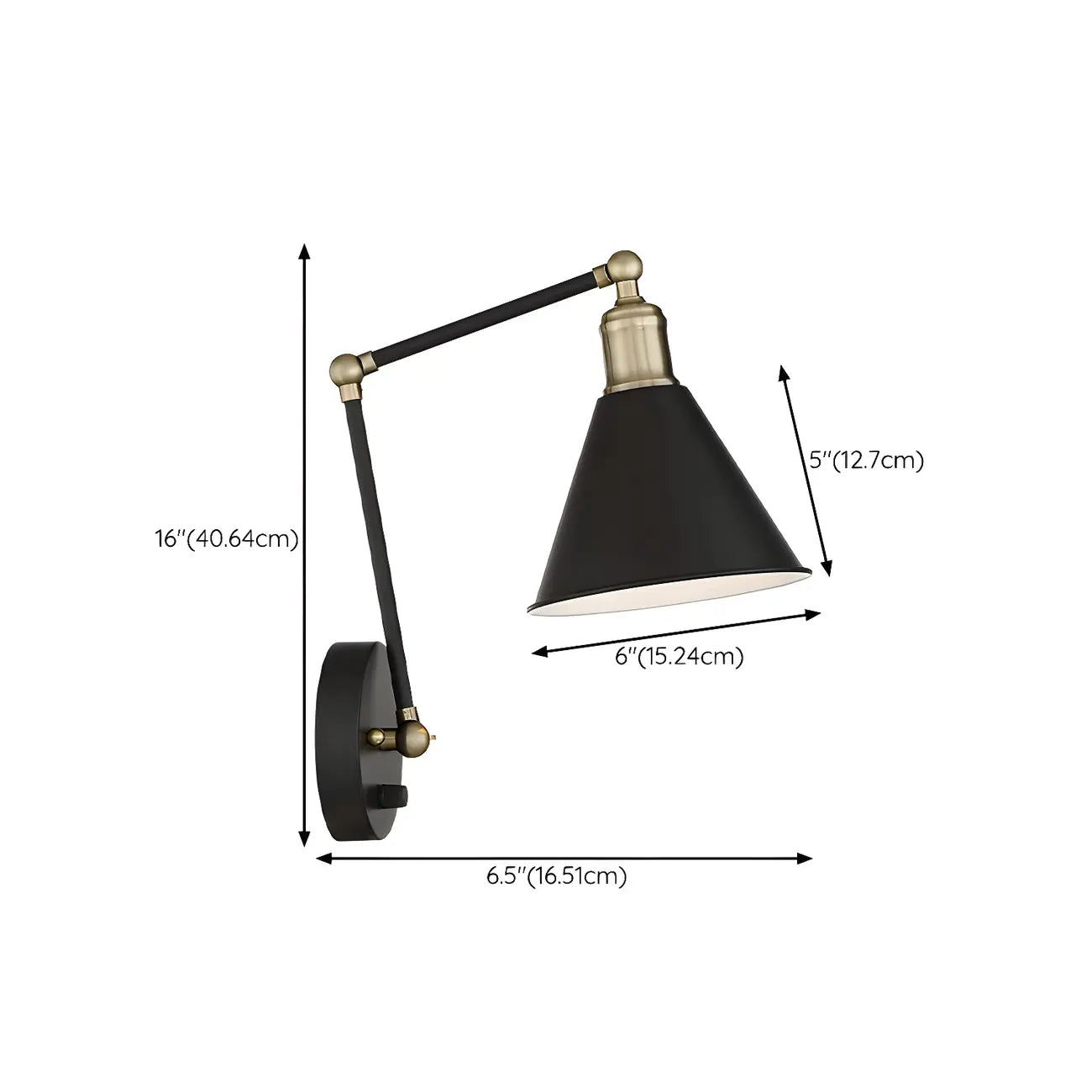 Vintage Metal Black Swing Arm Cone Shade Wall Light