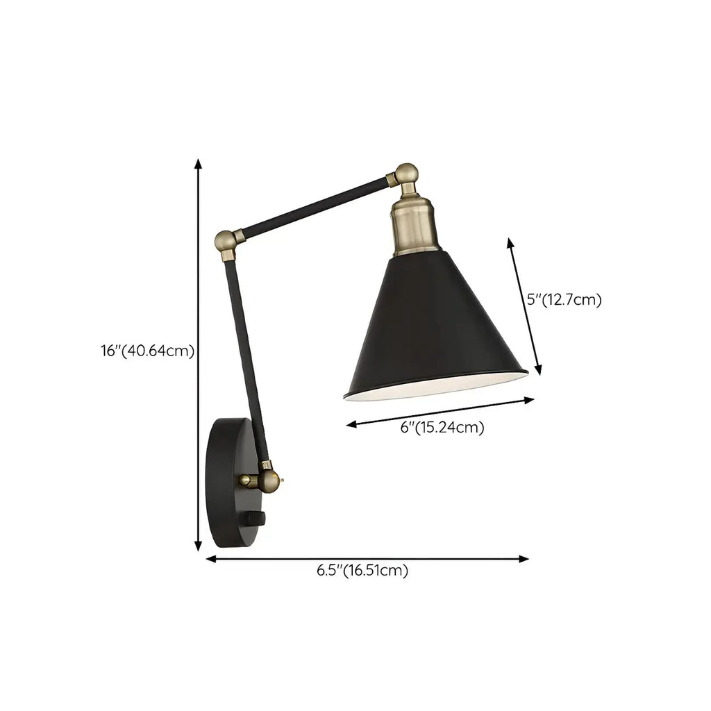 Vintage Metal Black Swing Arm Cone Shade Wall Light
