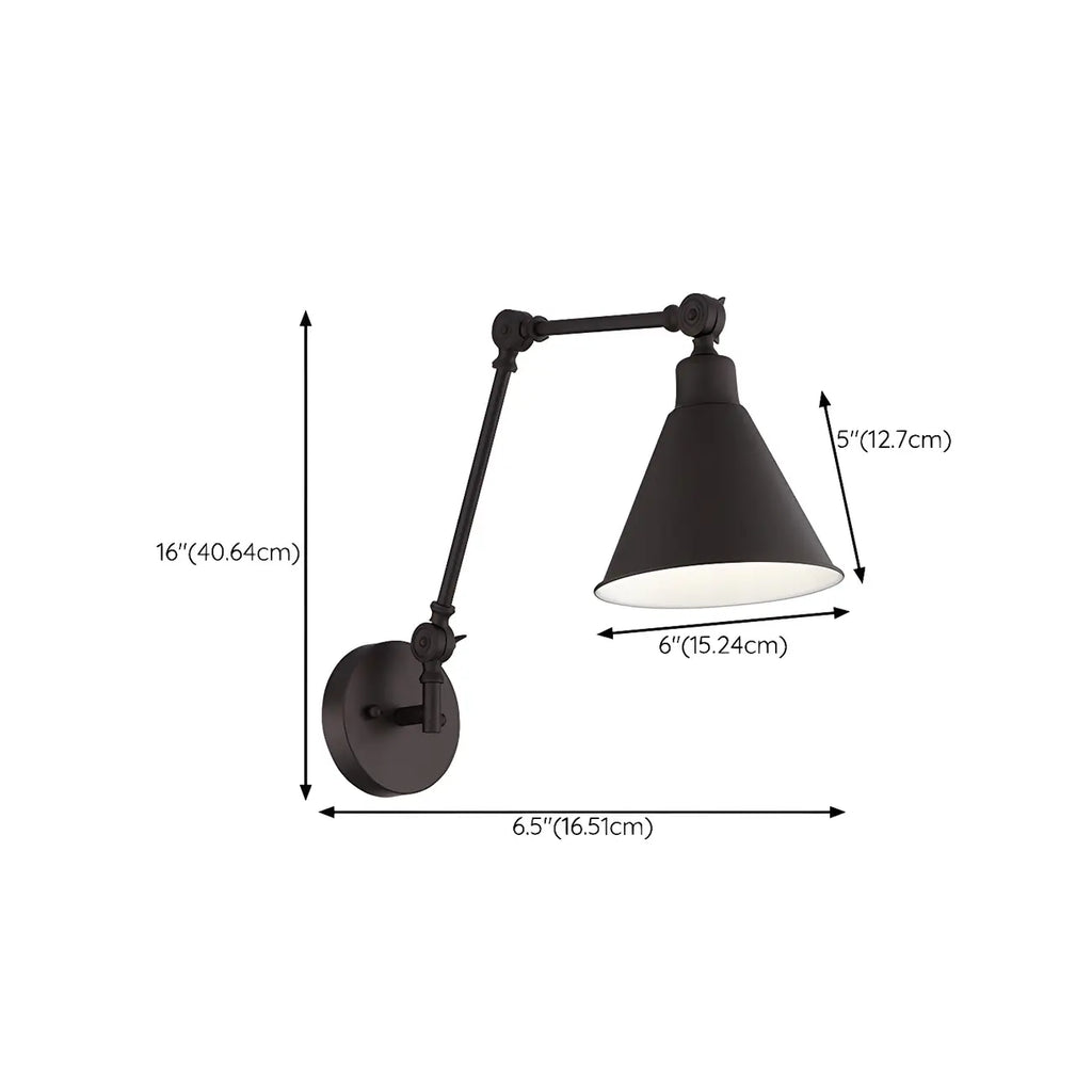 Vintage Metal Black Swing Arm Cone Shade Wall Light