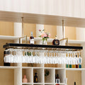 Elegant Black Hanging Wine Rack with Glass Holder