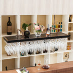 Elegant Black Hanging Wine Rack with Glass Holder