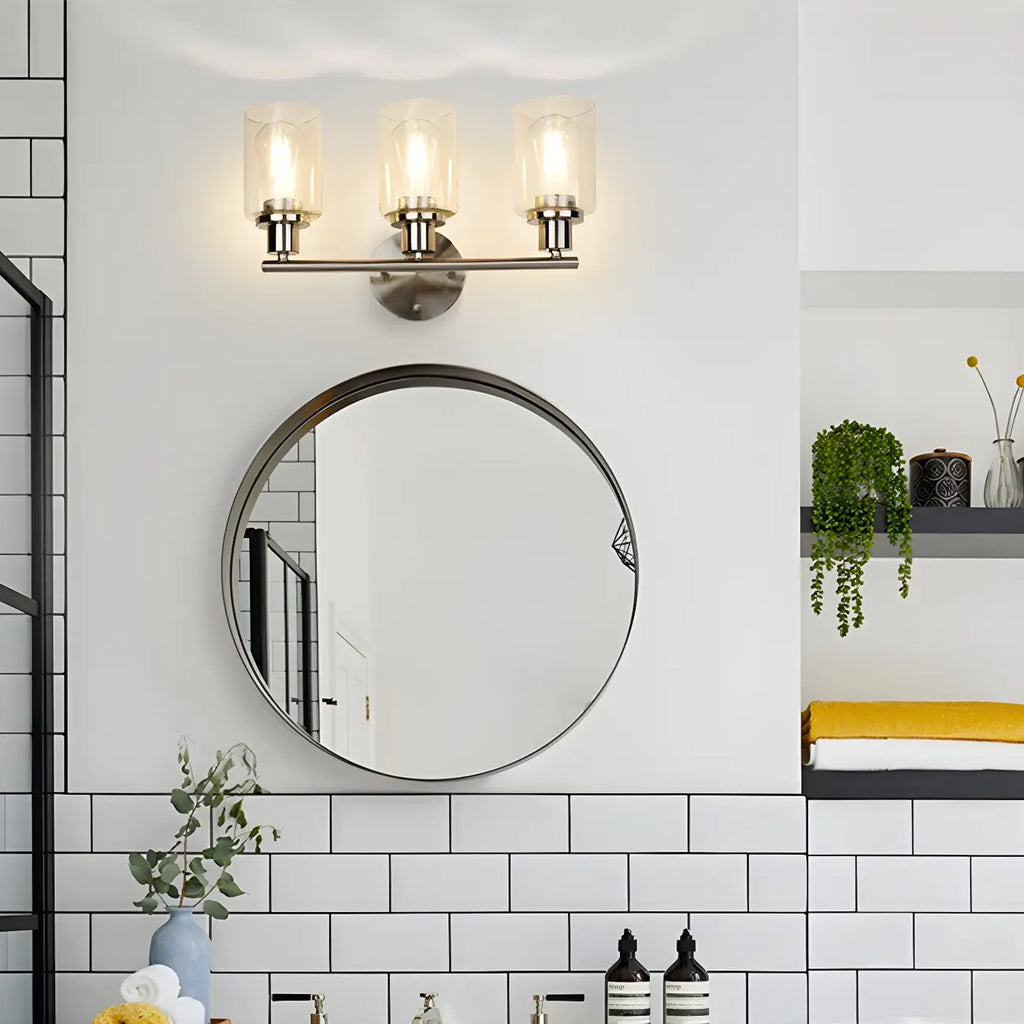 Classic Silver Tube Vanity Lights with Glass Shade for Bathroom