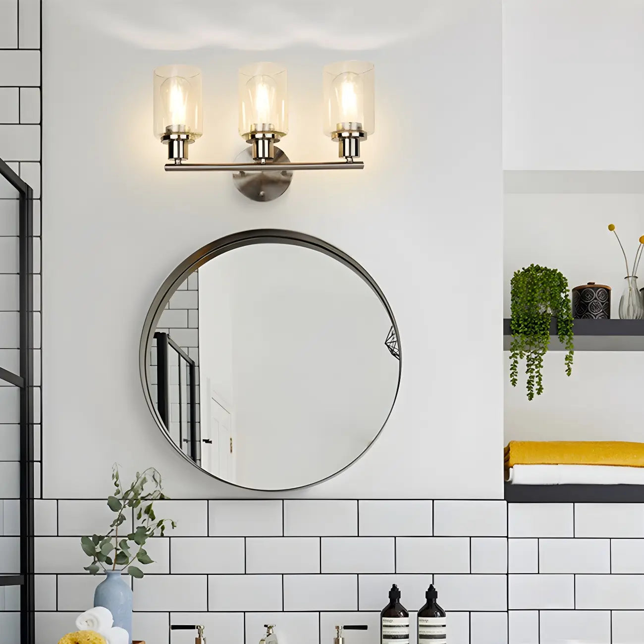 Classic Silver Tube Vanity Lights with Glass Shade for Bathroom