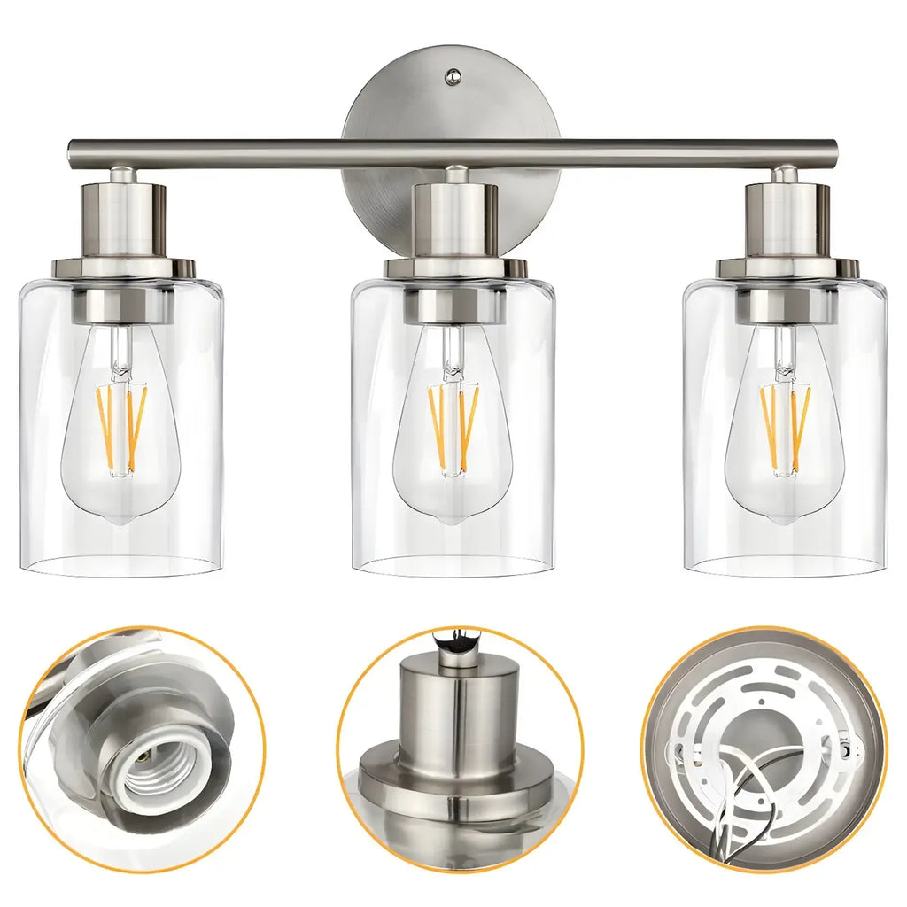 Classic Silver Tube Vanity Lights with Glass Shade for Bathroom