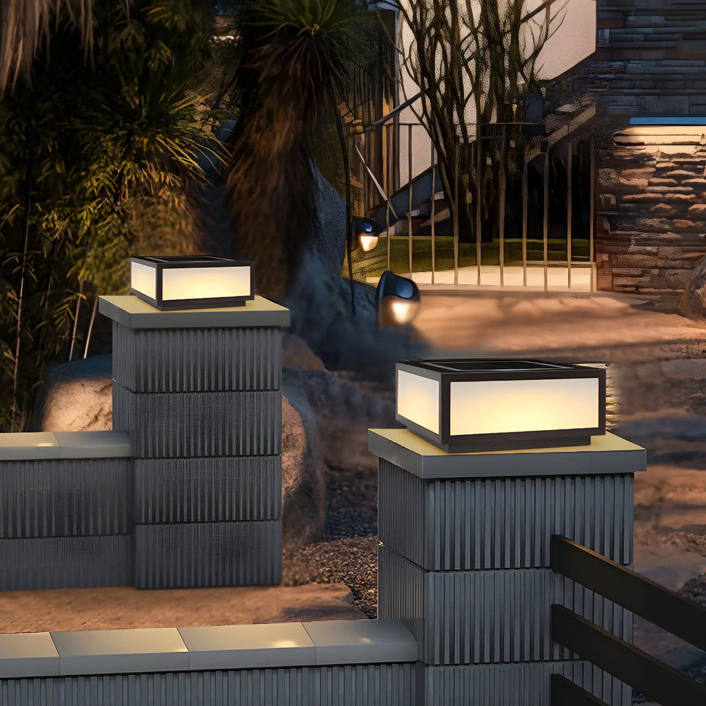 Simple Flat Solar Cubic Outdoor Post Lights