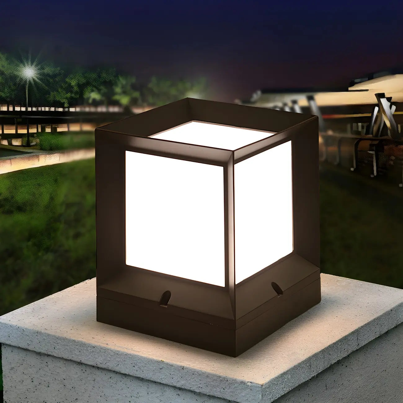 Minimalist Metal Black Square Outdoor Post Cap Light