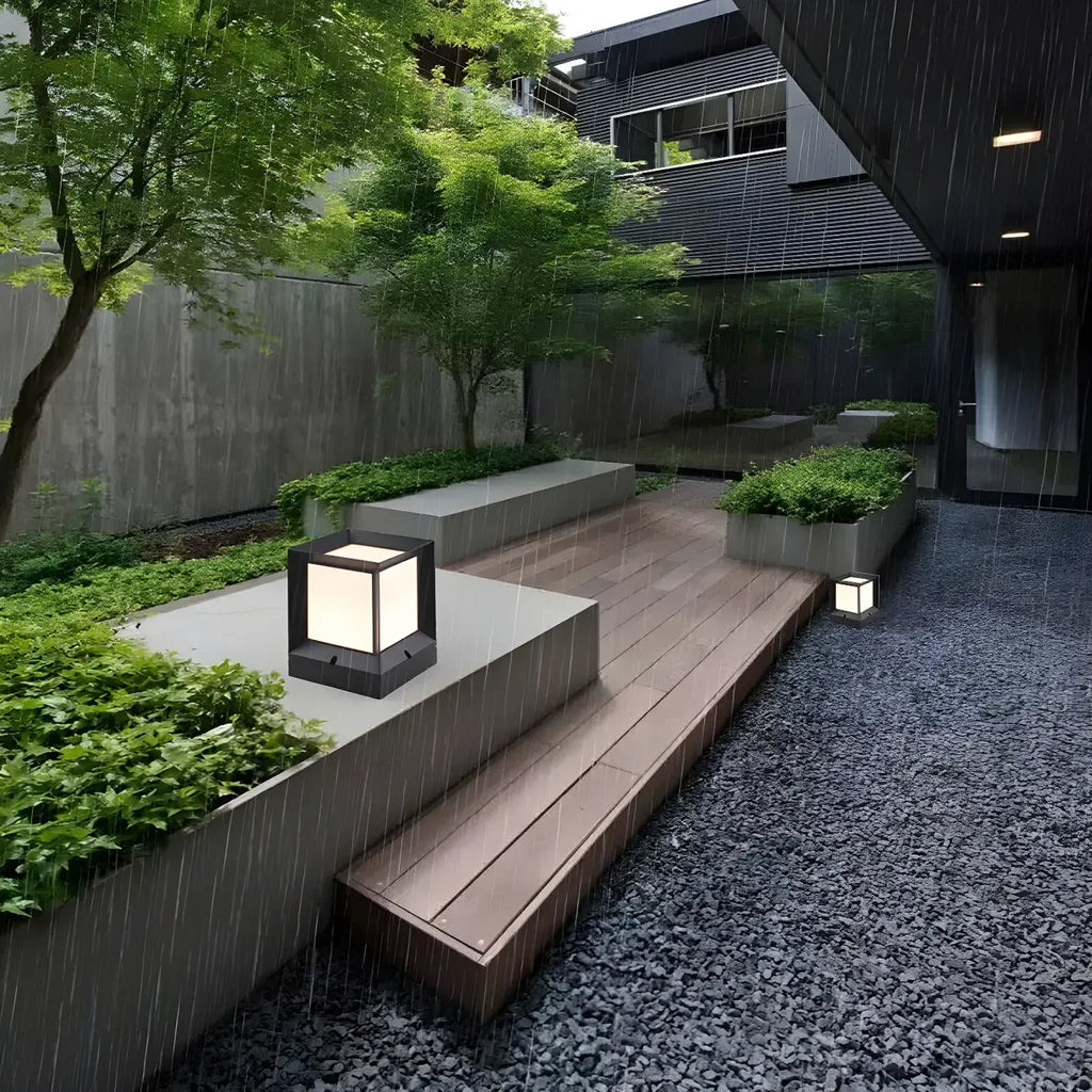 Minimalist Metal Black Square Outdoor Post Cap Light