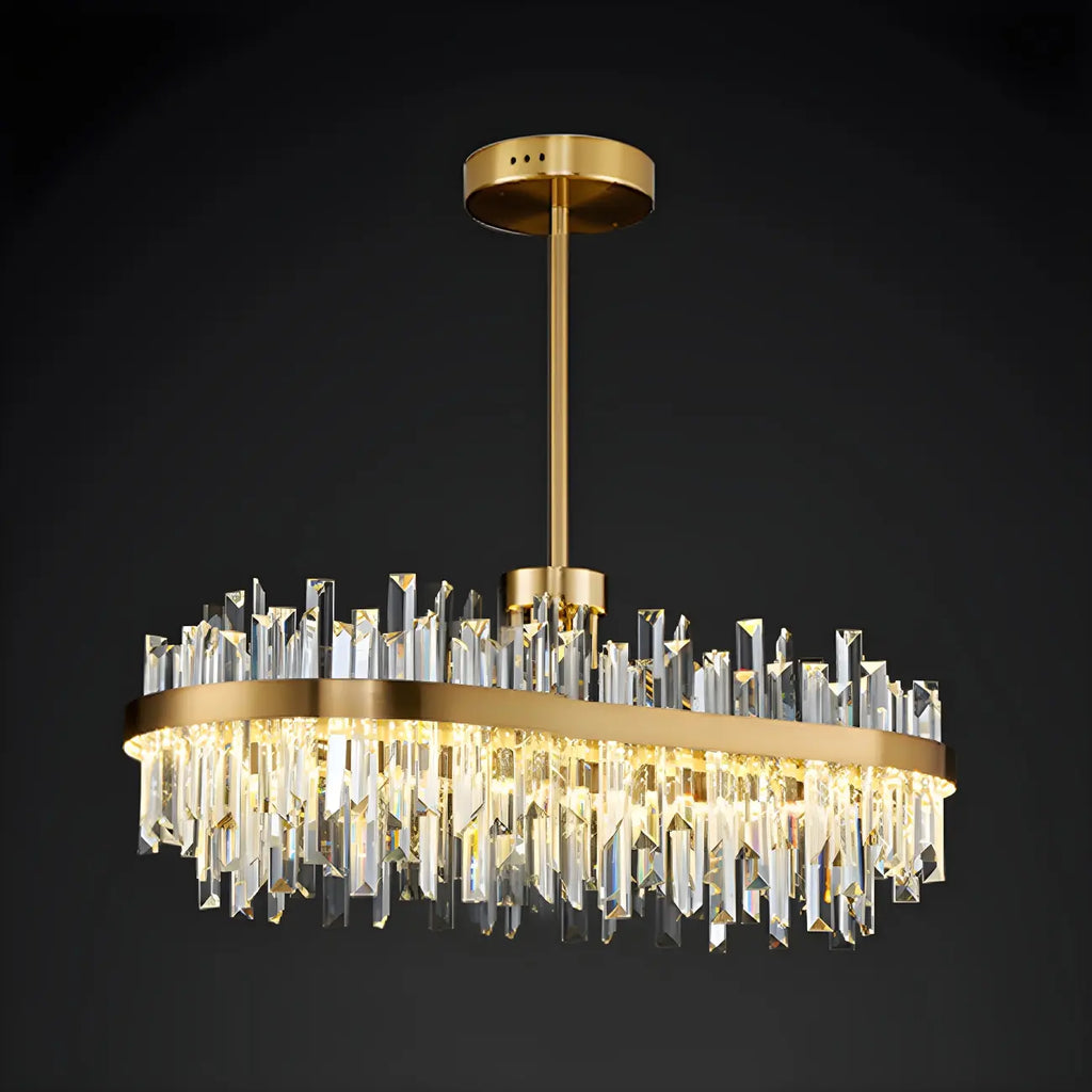 Modern Gold Oval Crystal LED Island Pendant Light for Kitchen
