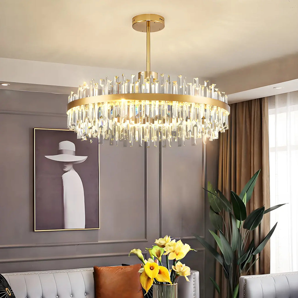 Modern Gold Oval Crystal LED Island Pendant Light for Kitchen