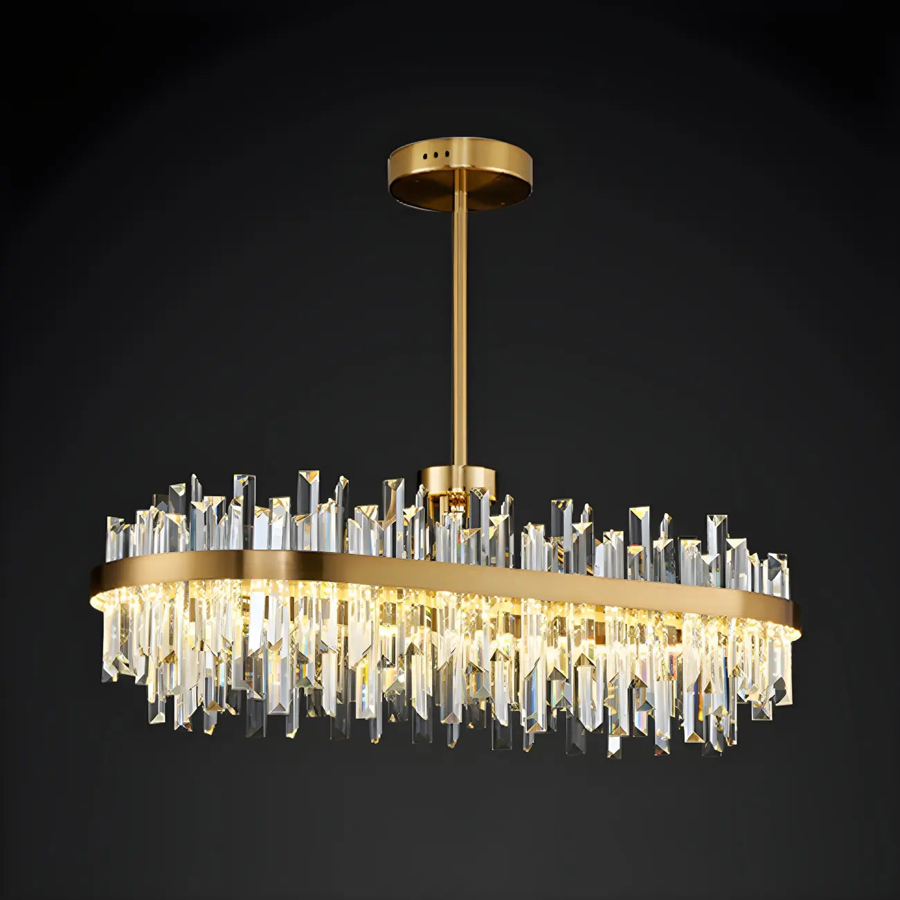 Modern Gold Oval Crystal LED Island Pendant Light for Kitchen