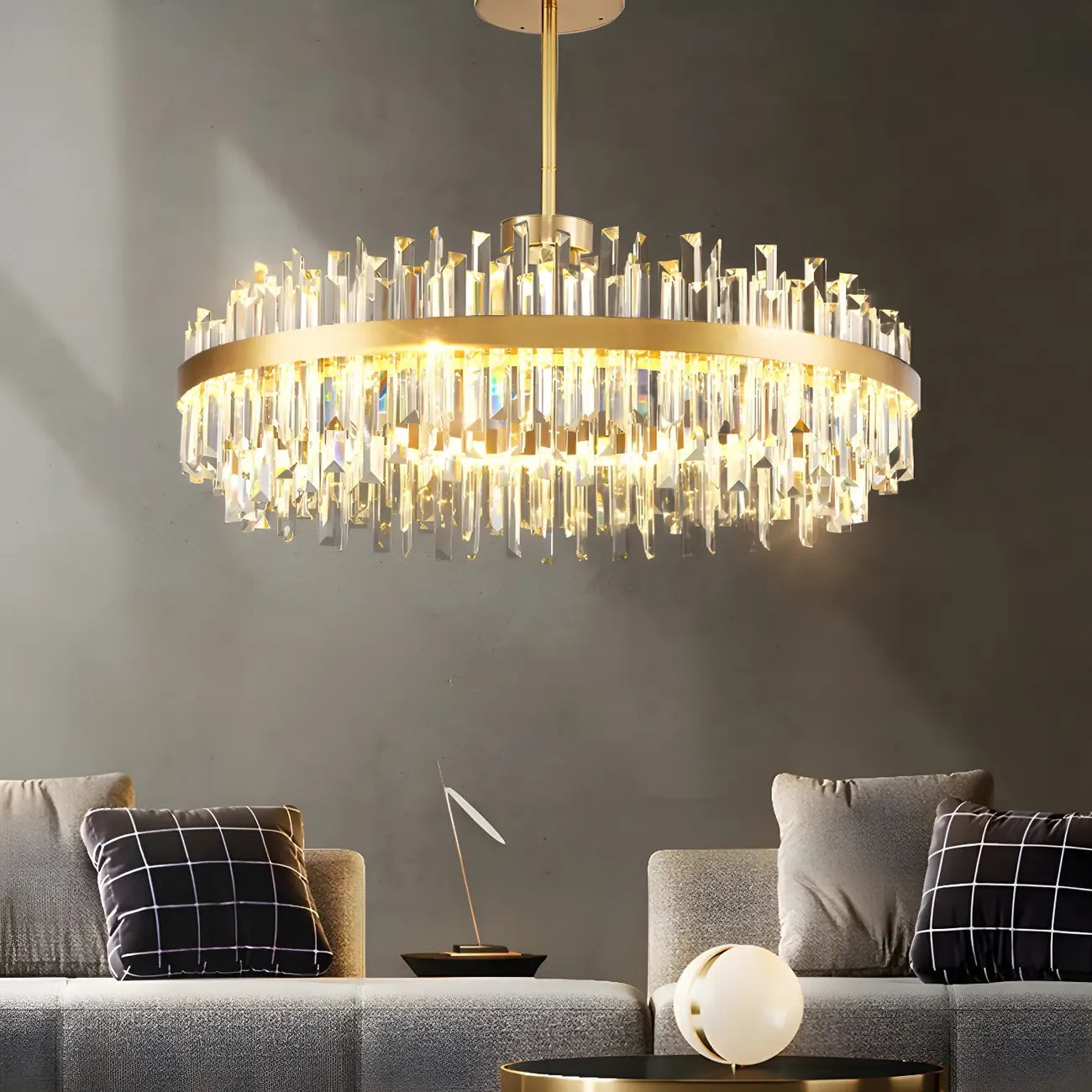 Modern Gold Oval Crystal LED Island Pendant Light for Kitchen