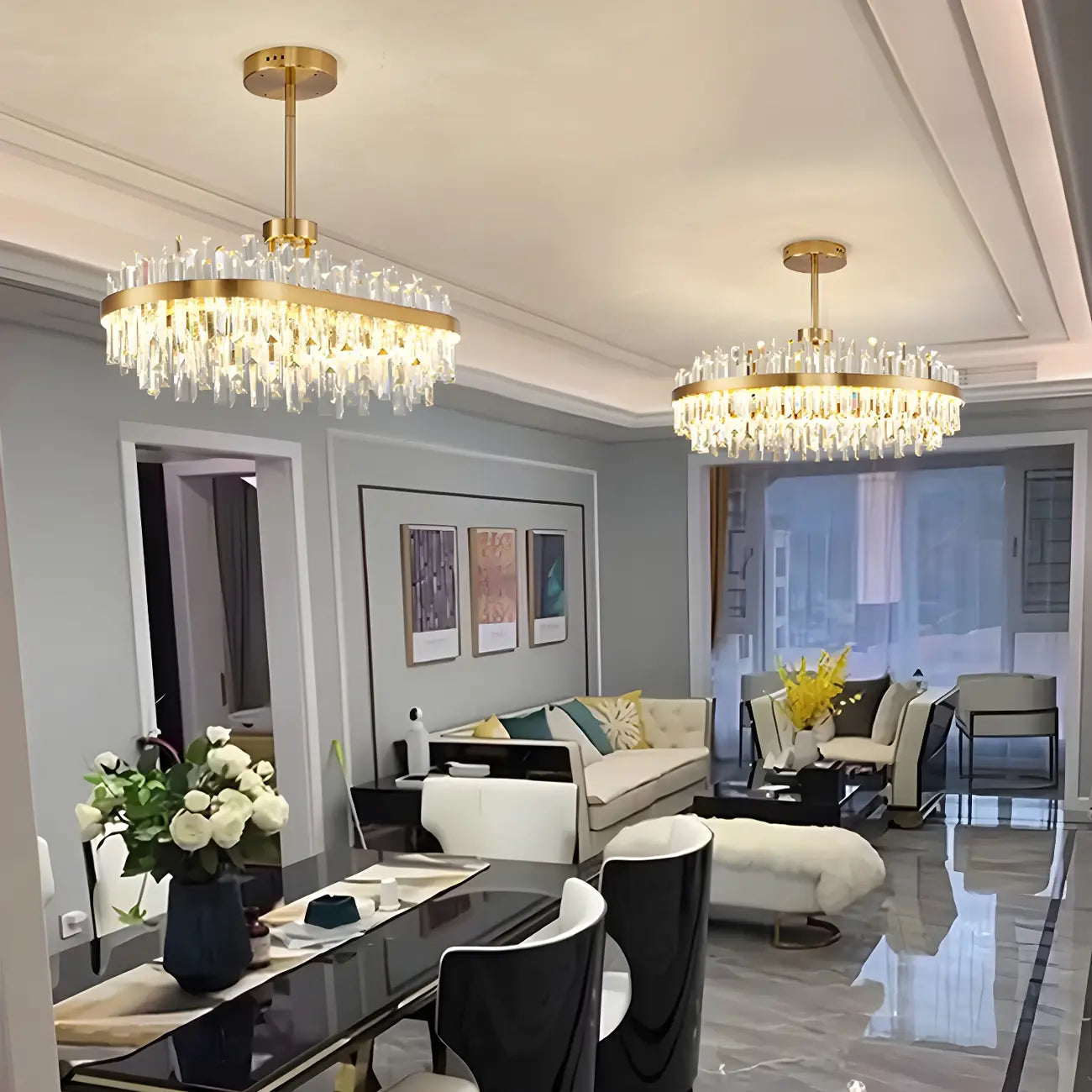 Modern Gold Oval Crystal LED Island Pendant Light for Kitchen