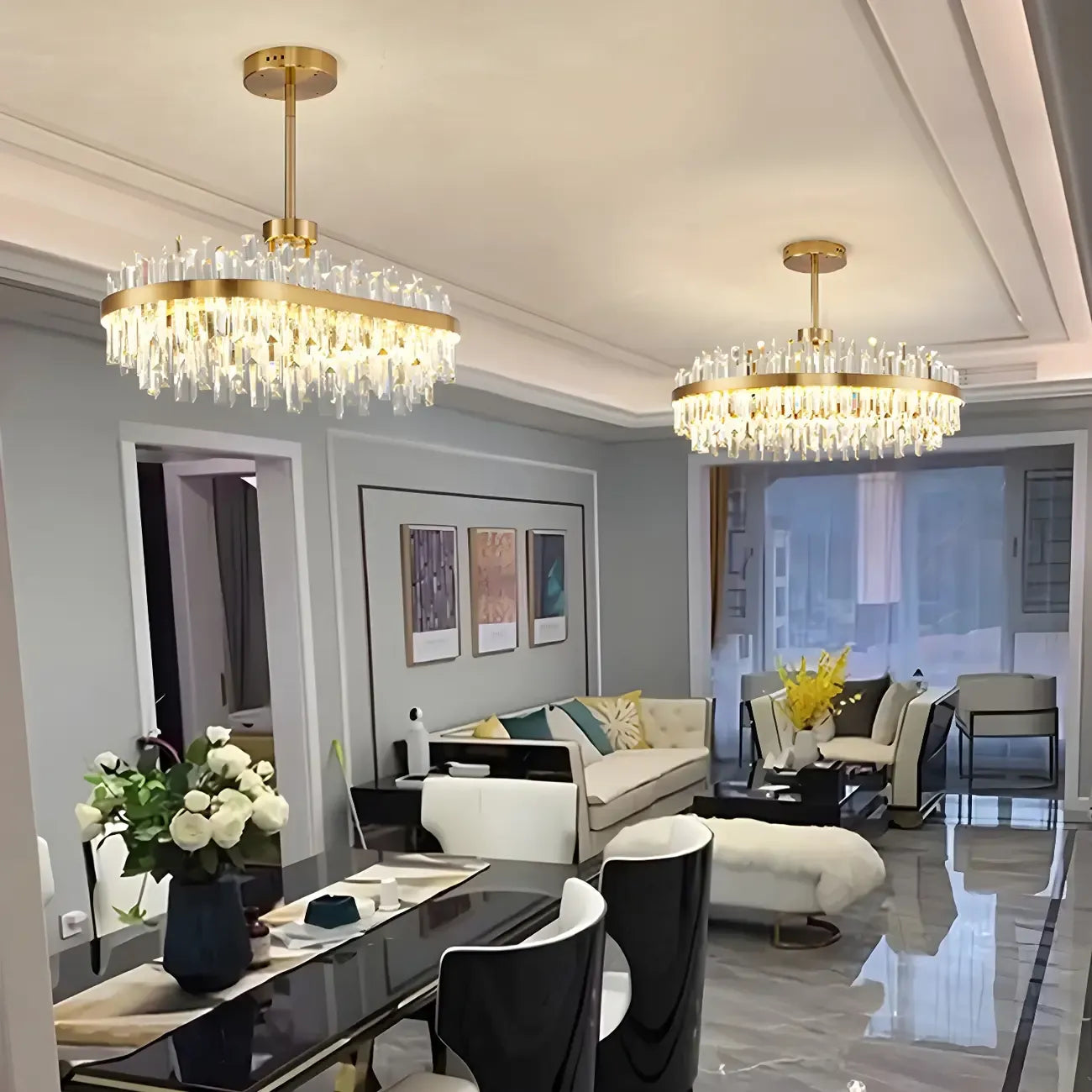 Modern Gold Oval Crystal LED Island Pendant Light for Kitchen