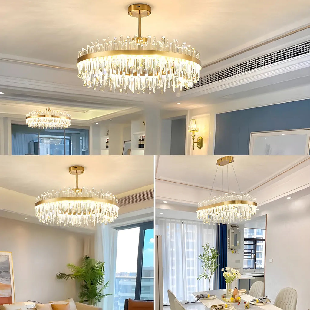 Modern Gold Oval Crystal LED Island Pendant Light for Kitchen
