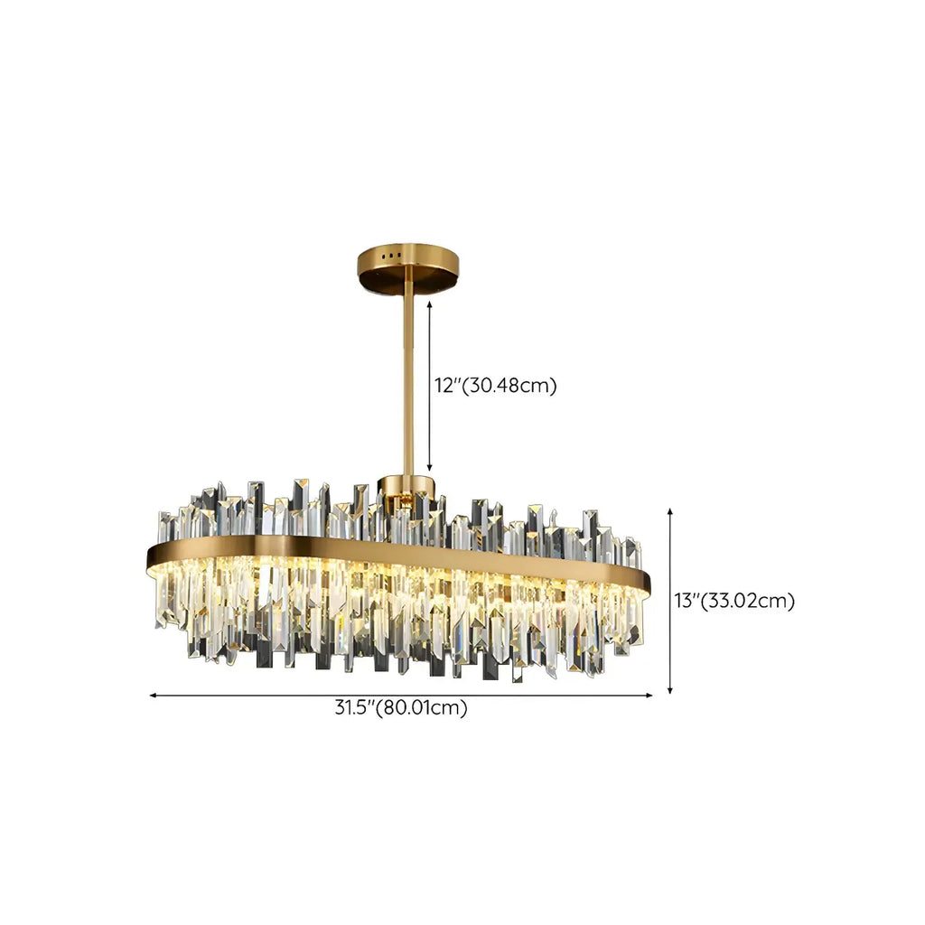 Modern Gold Oval Crystal LED Island Pendant Light for Kitchen
