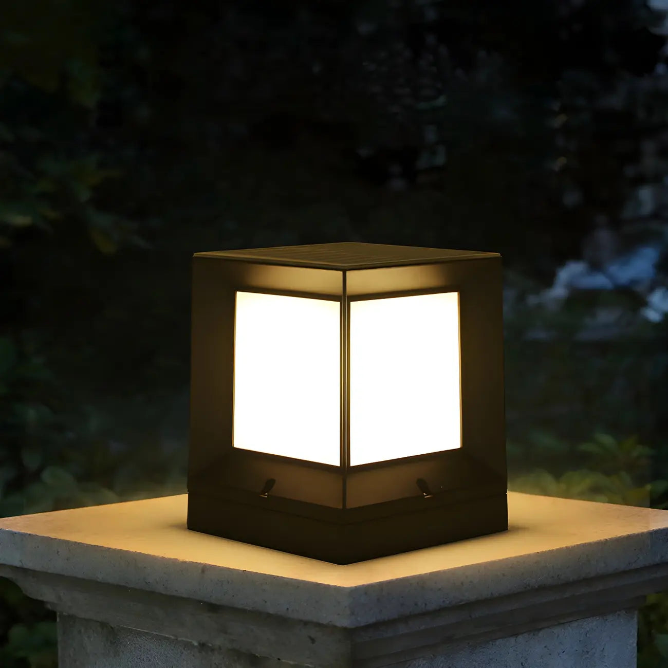 Simple Solar Black Metal Cube Outdoor Post Lights