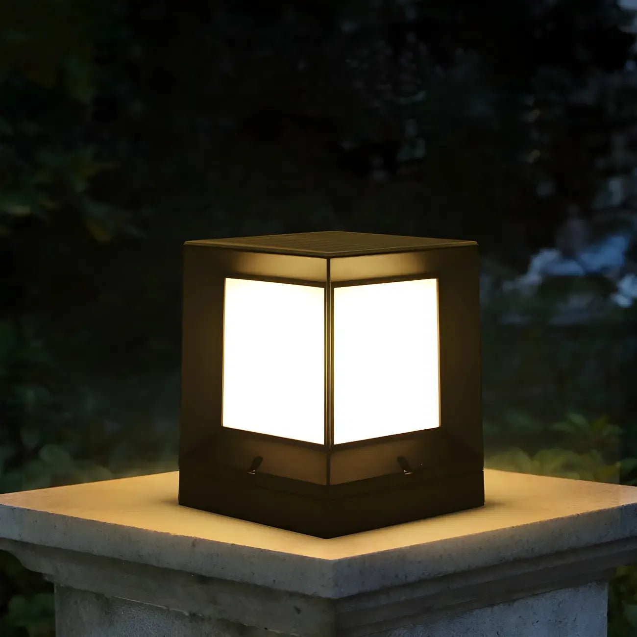 Simple Solar Black Metal Cube Outdoor Post Lights