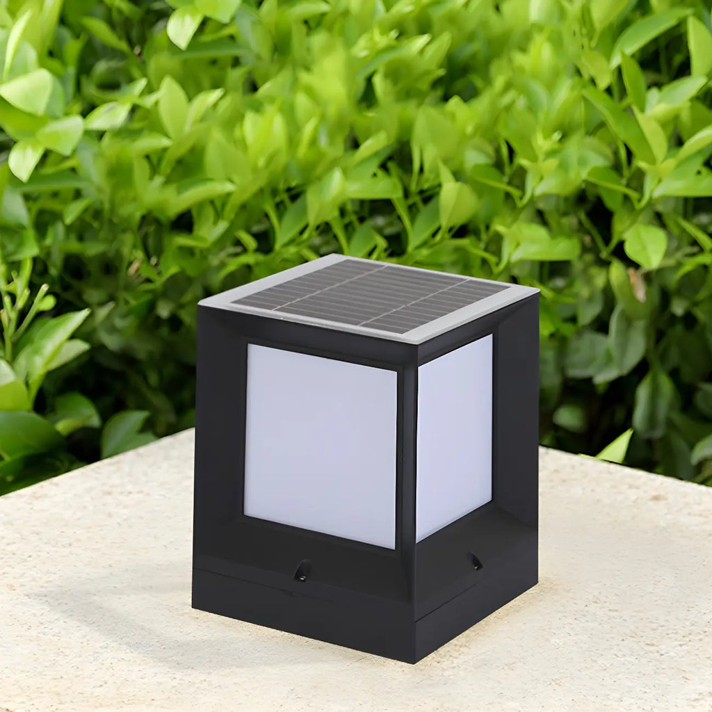 Simple Solar Black Metal Cube Outdoor Post Lights