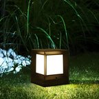 Simple Solar Black Metal Cube Outdoor Post Lights