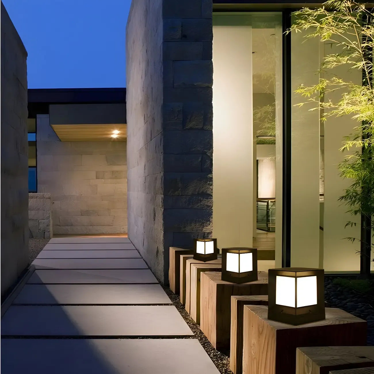 Simple Solar Black Metal Cube Outdoor Post Lights