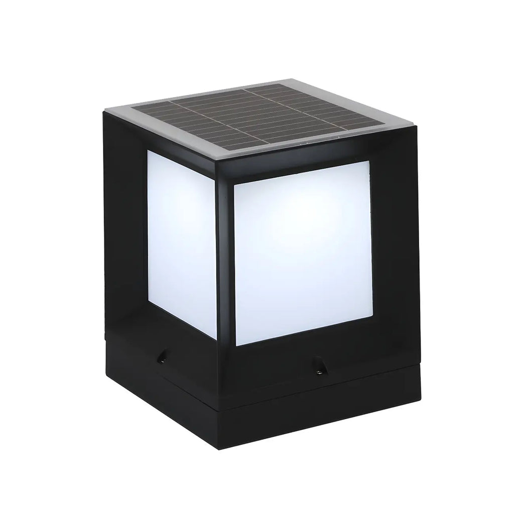 Simple Solar Black Metal Cube Outdoor Post Lights