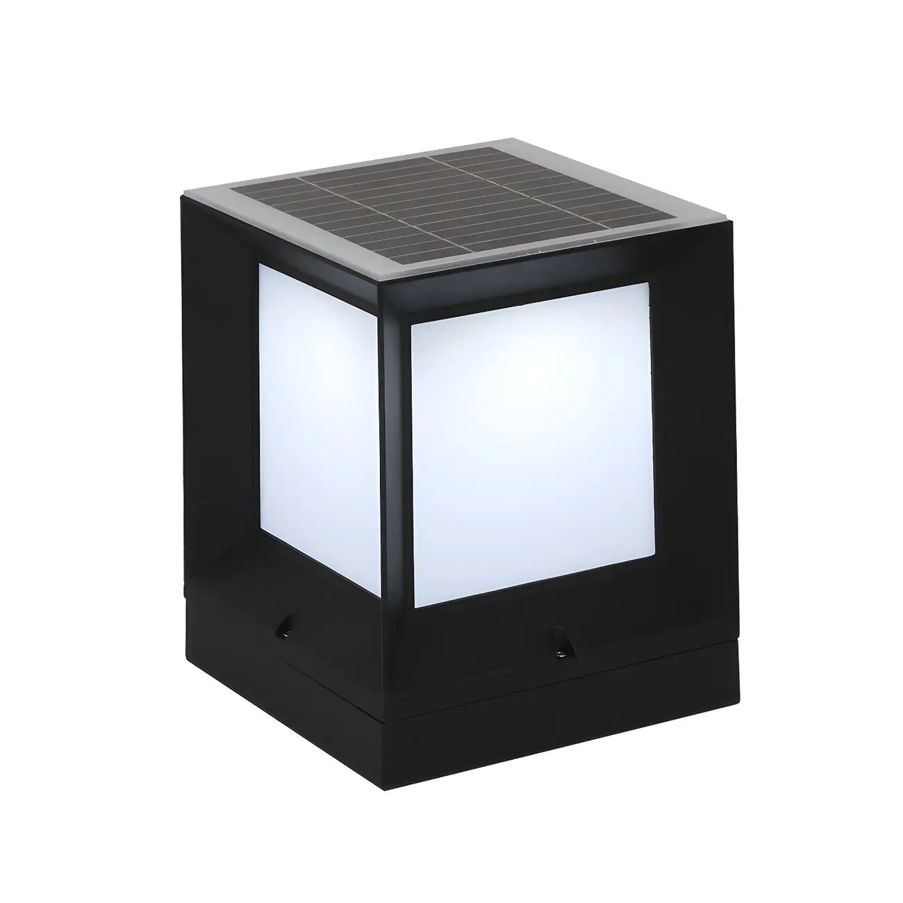 Simple Solar Black Metal Cube Outdoor Post Lights