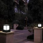 Simple Solar Black Metal Cube Outdoor Post Lights