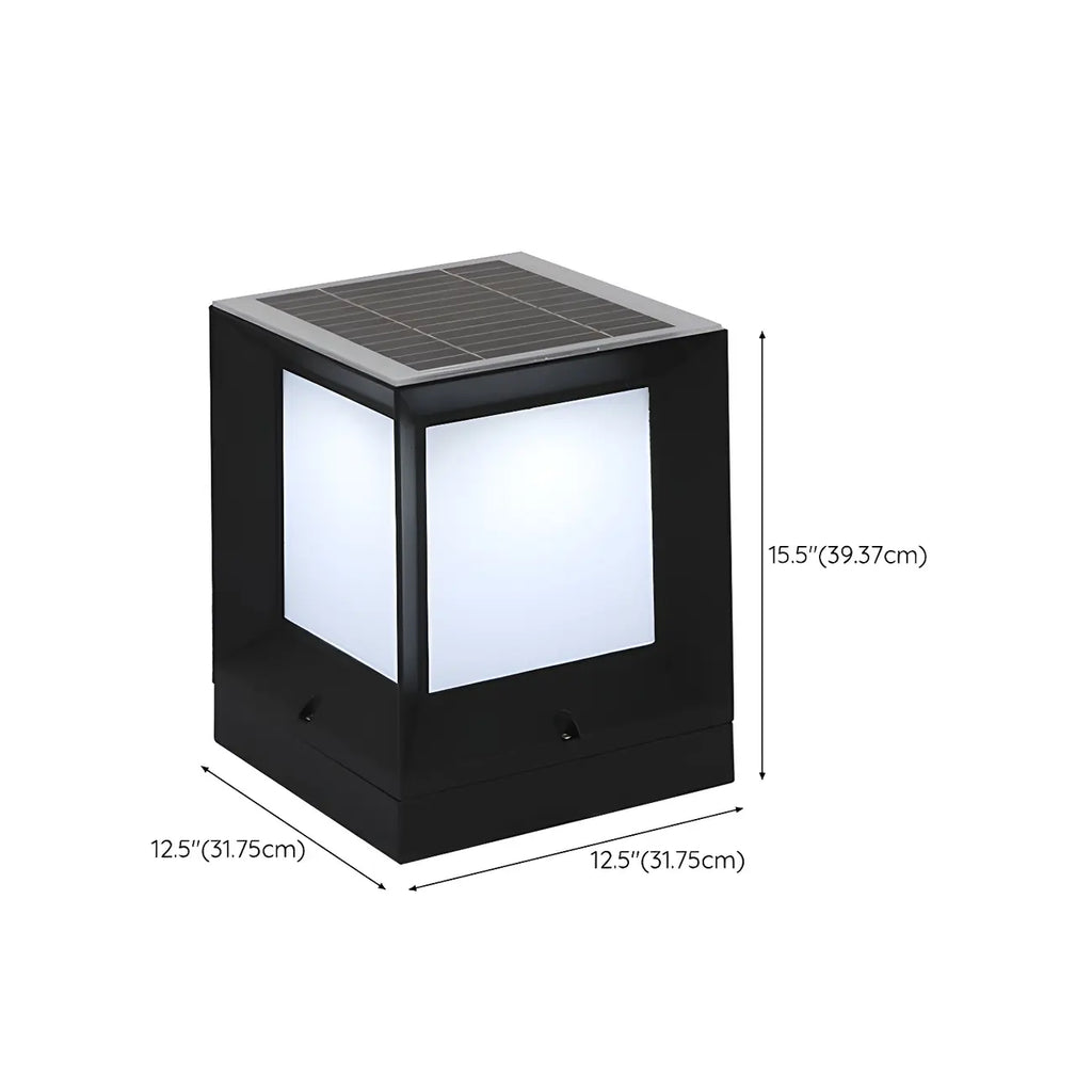Simple Solar Black Metal Cube Outdoor Post Lights