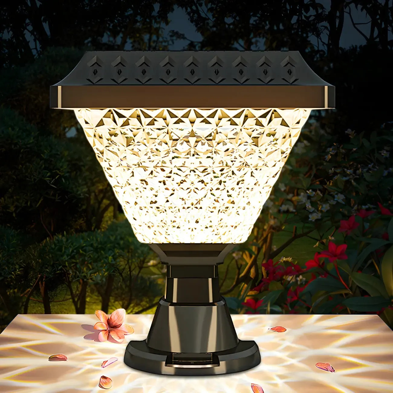 Faceted Hexagon Plastic Black Solar Outdoor Post Lights