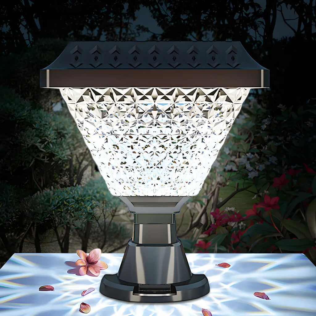 Faceted Hexagon Plastic Black Solar Outdoor Post Lights