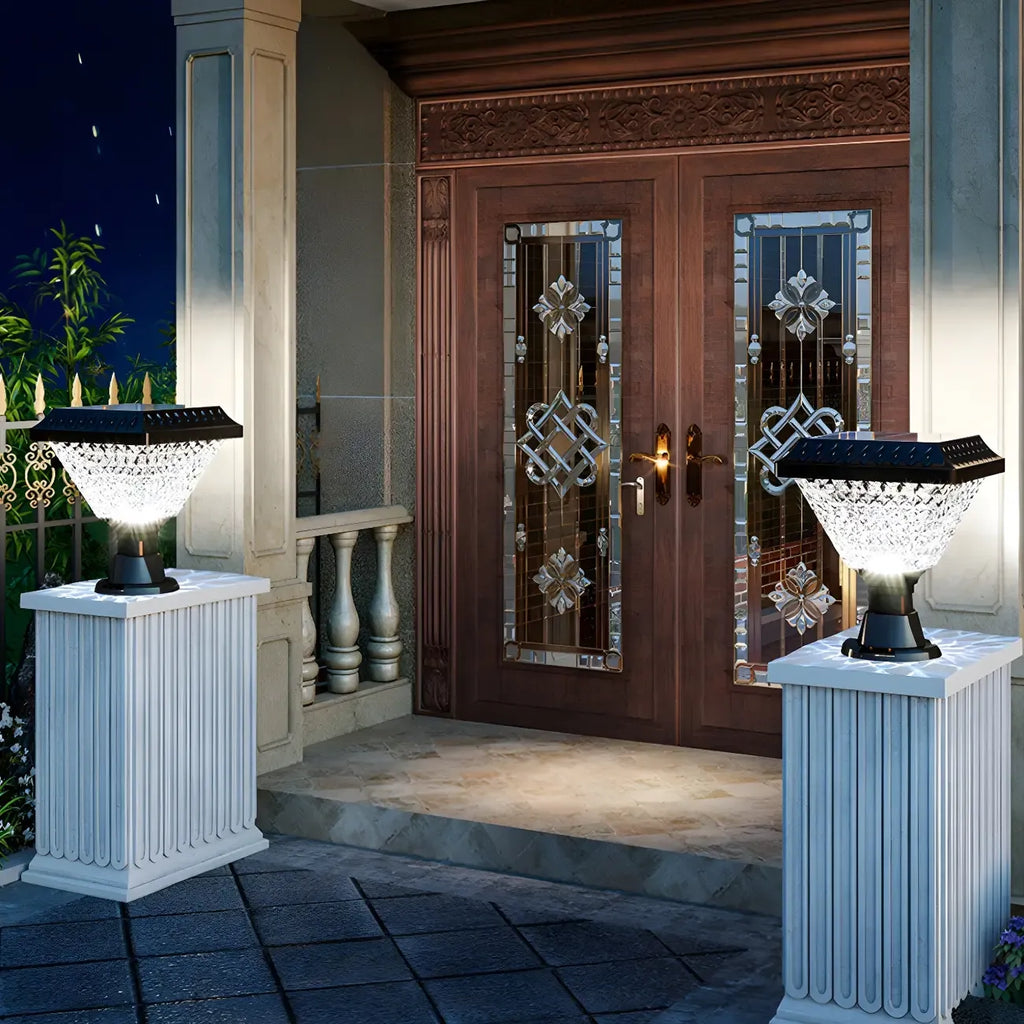 Faceted Hexagon Plastic Black Solar Outdoor Post Lights